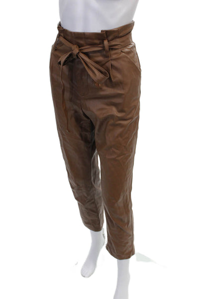 Lucy Paris Womens Paperbag Faux Leather Pants Brown Size M