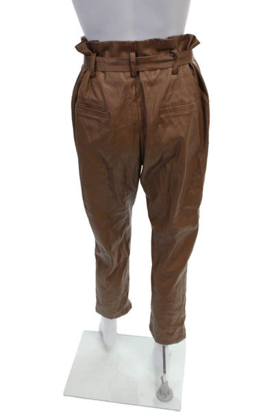 Lucy Paris Womens Paperbag Faux Leather Pants Brown Size M