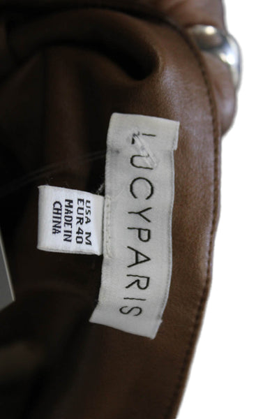 Lucy Paris Womens Paperbag Faux Leather Pants Brown Size M