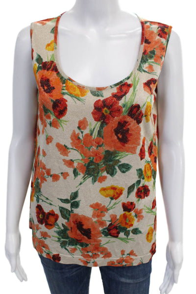 Escada Womens Basic Floral Viscose Scoop Neck Tank Multicolor Size 40