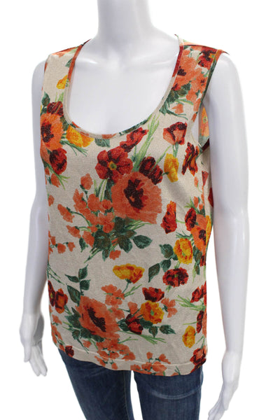 Escada Womens Basic Floral Viscose Scoop Neck Tank Multicolor Size 40