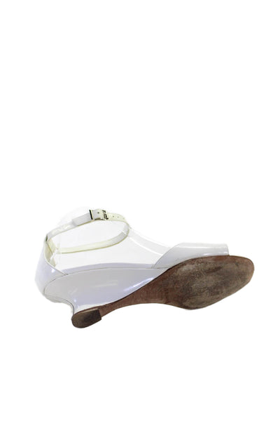 Manolo Blahnik Women's Open Toe Slight Wedge Buckle Sandals White Size 36.5