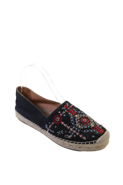 Miu Miu Women's Beaded Sequin Espadrille Flat Shoes Black Size 37