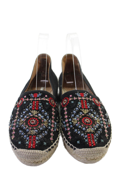 Miu Miu Women's Beaded Sequin Espadrille Flat Shoes Black Size 37