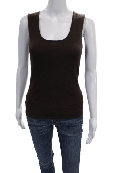 Oscar de la Renta Women Basic Cashmere Brown Scoop Neck Sleeveless Tank Size S