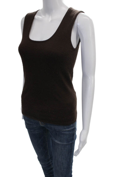 Oscar de la Renta Women Basic Cashmere Brown Scoop Neck Sleeveless Tank Size S