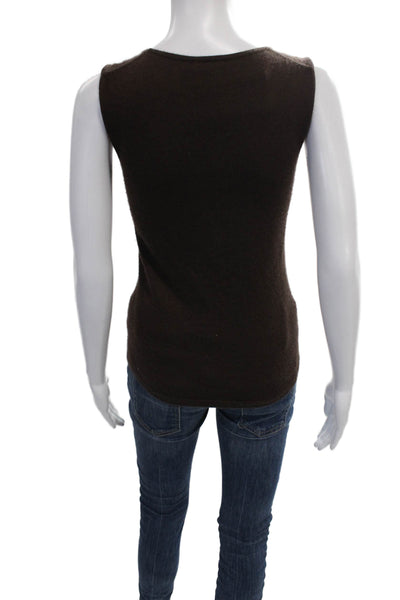 Oscar de la Renta Women Basic Cashmere Brown Scoop Neck Sleeveless Tank Size S