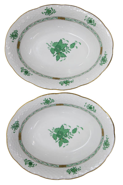 Herend Hungary White/Green Porcelain Chinese Bouquet Vegetable Dish Set of 2