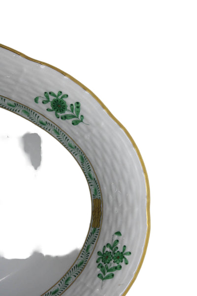 Herend Hungary White/Green Porcelain Chinese Bouquet Vegetable Dish Set of 2