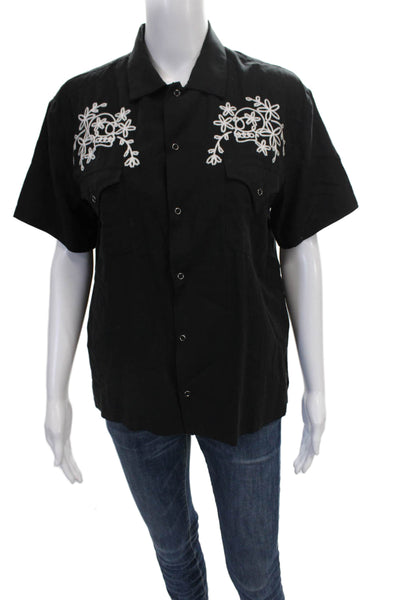Double Rainbouu Unisex Adults Tencel Buttonup Black Floral Skull Size 2XS