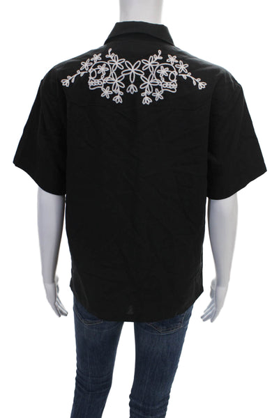 Double Rainbouu Unisex Adults Tencel Buttonup Black Floral Skull Size 2XS