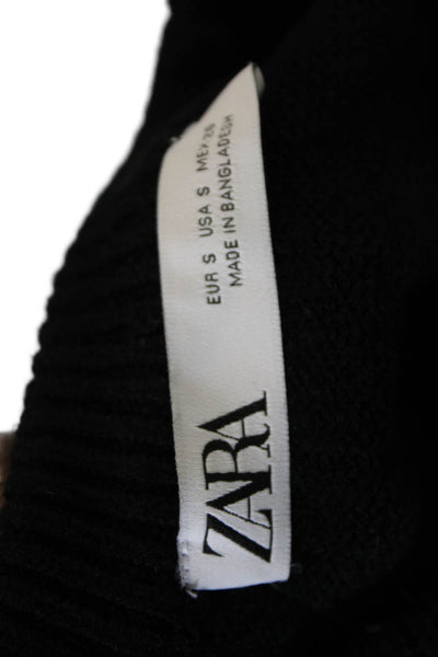 Zara Women Black Crew Neck Pullover Sweater Long Sleeve Size S