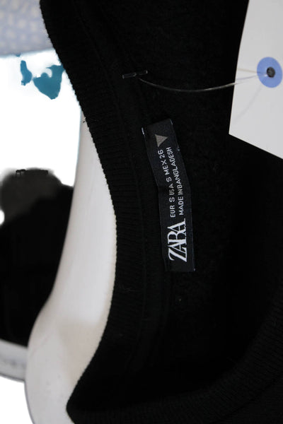 Zara Womens Black Cotton Crew Neck Pullover Long Sleeve Size S
