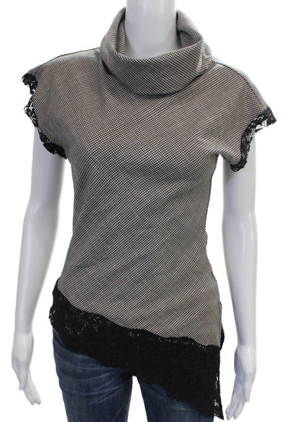 Zara Women Tunic Blouse Black Cowl Neck Check Short Sleeve Size XS
