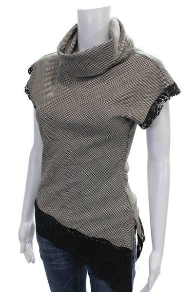 Zara Women Tunic Blouse Black Cowl Neck Check Short Sleeve Size XS