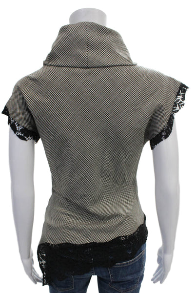 Zara Women Tunic Blouse Black Cowl Neck Check Short Sleeve Size XS