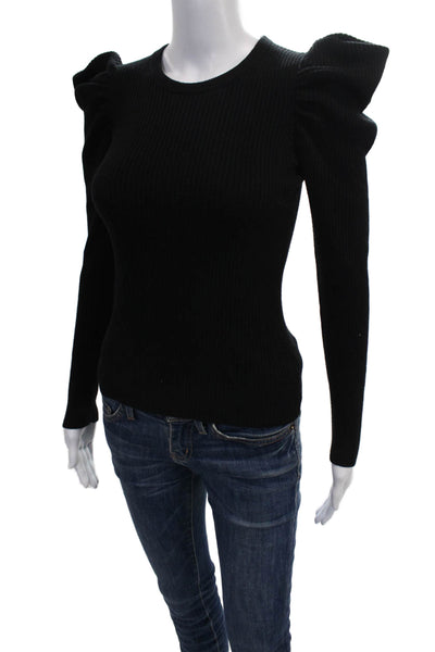 Splendid Women Basic Black Long Sleeve T-Shirt Round Neck Rayon Size XS