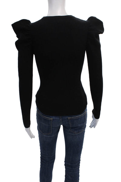 Splendid Women Basic Black Long Sleeve T-Shirt Round Neck Rayon Size XS