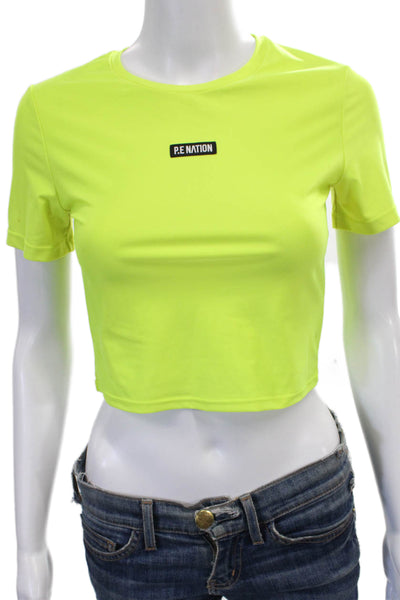PE Nation Women Cropped Yellow T-Shirt Short Sleeve Crew Neck Size S