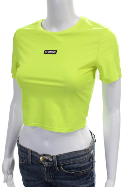 PE Nation Women Cropped Yellow T-Shirt Short Sleeve Crew Neck Size S