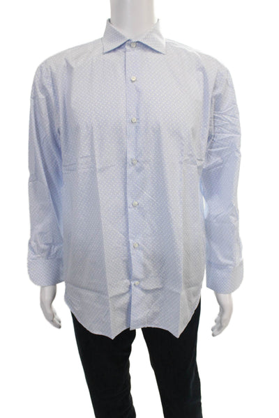 Oriali Mens Blue Geometric Cotton Long Sleeve Dress Shirt Button Up Size 16.5