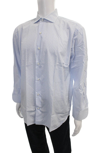 Oriali Mens Blue Geometric Cotton Long Sleeve Dress Shirt Button Up Size 16.5