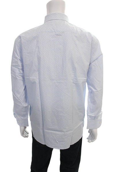 Oriali Mens Blue Geometric Cotton Long Sleeve Dress Shirt Button Up Size 16.5