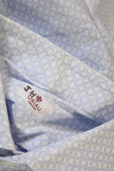 Oriali Mens Blue Geometric Cotton Long Sleeve Dress Shirt Button Up Size 16.5