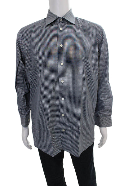 Eton Mens Blue Polka Dot Cotton Dress Shirt Button Up Long Sleeve Size 16.5