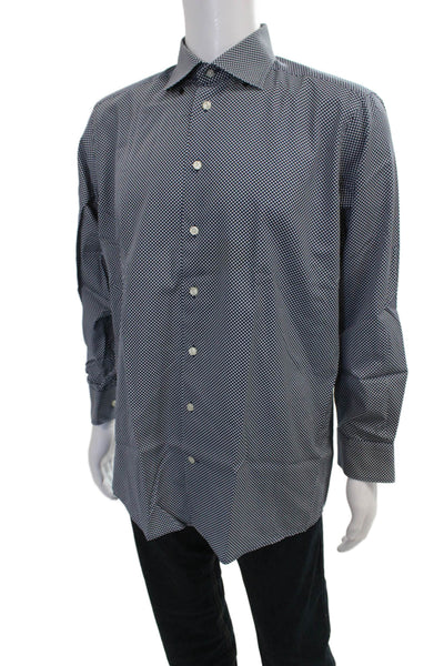 Eton Mens Blue Polka Dot Cotton Dress Shirt Button Up Long Sleeve Size 16.5