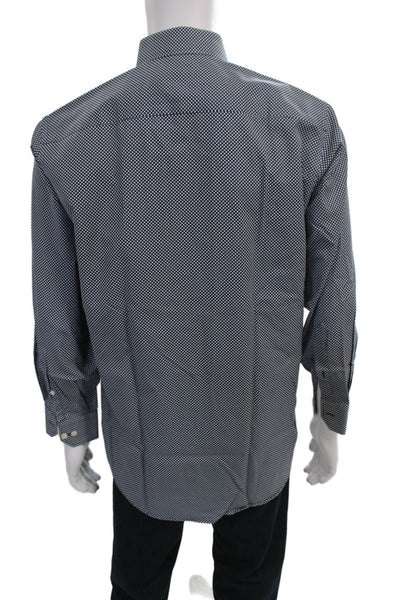 Eton Mens Blue Polka Dot Cotton Dress Shirt Button Up Long Sleeve Size 16.5