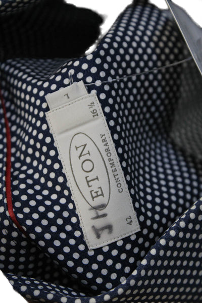 Eton Mens Blue Polka Dot Cotton Dress Shirt Button Up Long Sleeve Size 16.5