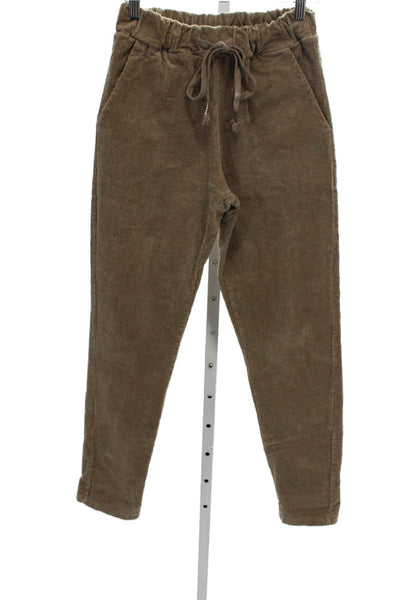 Les Impatientes Women Brown Cotton Drawstring Jogger Pants Size XS