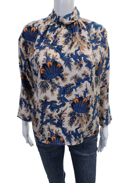 Sandro Womens Silk Paisley High Neck Blouse Multicolor Long Sleeve Zip Size 1
