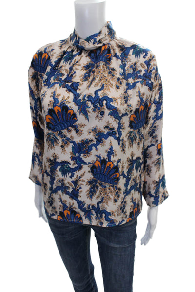 Sandro Womens Silk Paisley High Neck Blouse Multicolor Long Sleeve Zip Size 1