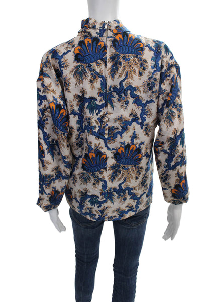 Sandro Womens Silk Paisley High Neck Blouse Multicolor Long Sleeve Zip Size 1