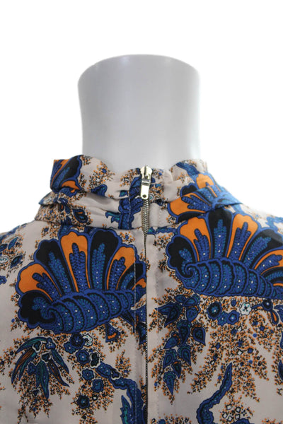 Sandro Womens Silk Paisley High Neck Blouse Multicolor Long Sleeve Zip Size 1