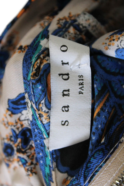 Sandro Womens Silk Paisley High Neck Blouse Multicolor Long Sleeve Zip Size 1