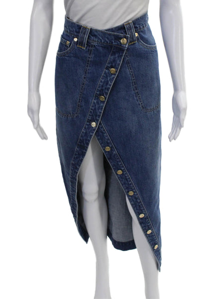 Cult Gaia Women Long Wrap Skirt Blue 100% Cotton Button Solid Fall Size 27