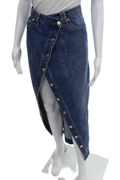 Cult Gaia Women Long Wrap Skirt Blue 100% Cotton Button Solid Fall Size 27