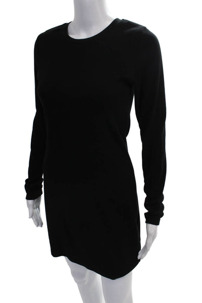 TNA Women Sweater Dress Black Cotton Long Sleeve Crew Neck Size L