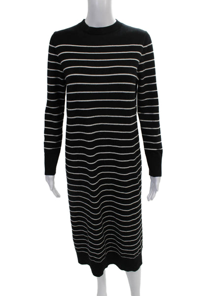 Zara Women Sweater Dress Black Striped Viscose Long Sleeve Knee Length Size S