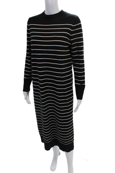 Zara Women Sweater Dress Black Striped Viscose Long Sleeve Knee Length Size S