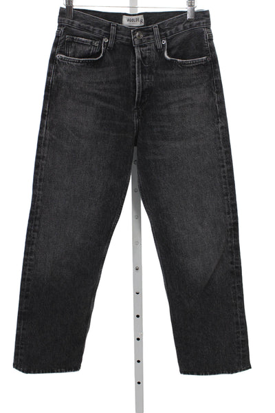 Agolde Womens Straight Jeans Black Button High Rise Size 24