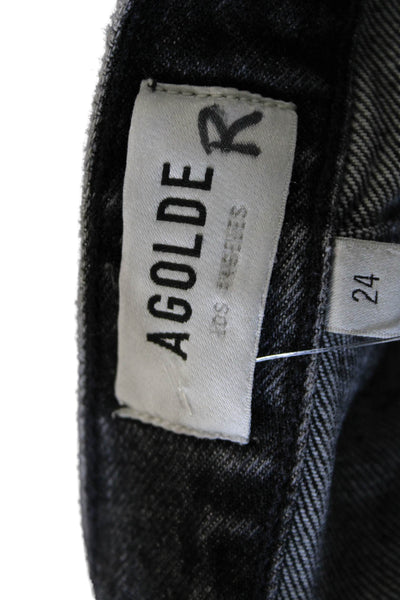 Agolde Womens Straight Jeans Black Button High Rise Size 24
