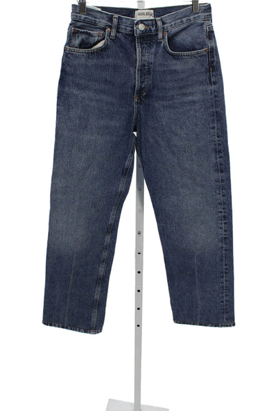 Agolde Women Straight Jeans High Rise Button Fly Blue 100% Cotton Size 24