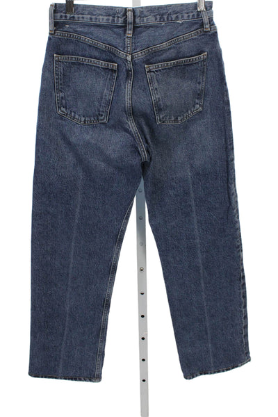 Agolde Women Straight Jeans High Rise Button Fly Blue 100% Cotton Size 24