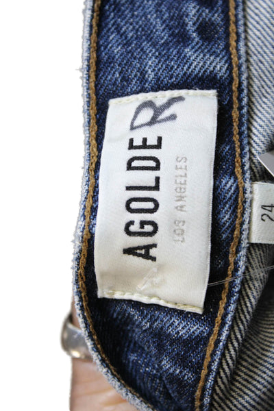 Agolde Women Straight Jeans High Rise Button Fly Blue 100% Cotton Size 24