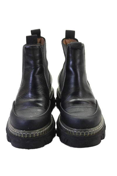 Ganni Womens Leather Block Heels Ankle Boots Shoes Black Size 8