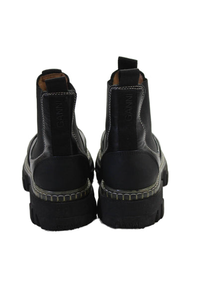 Ganni Womens Leather Block Heels Ankle Boots Shoes Black Size 8